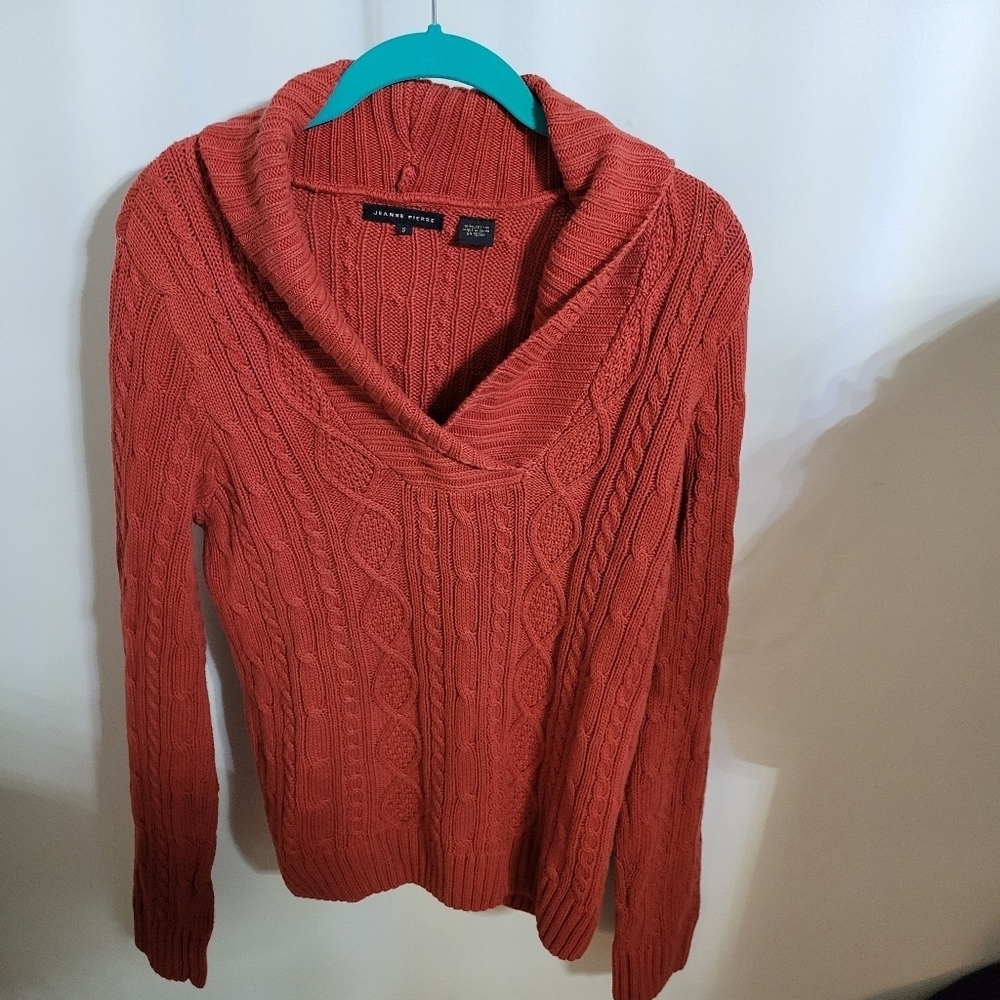 Jeanne Pierre Cable Knit Pullover Sweater Burnt Orange, Size S